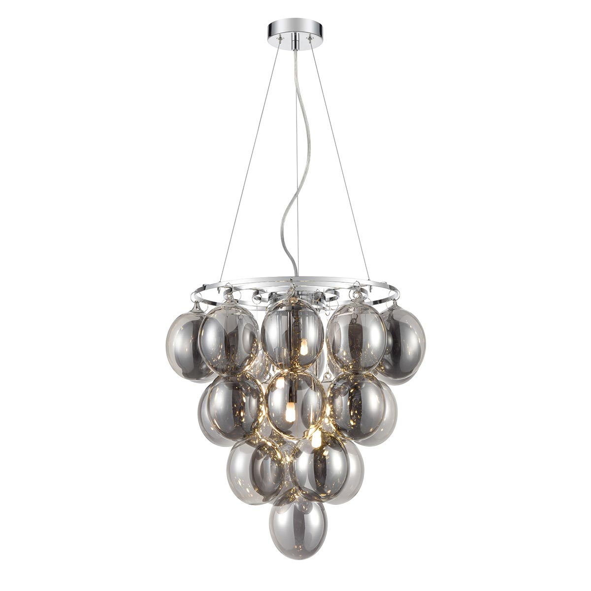 Modern Chrome 4 Light Pendant Chandelier Smoked Glass Oval Shades