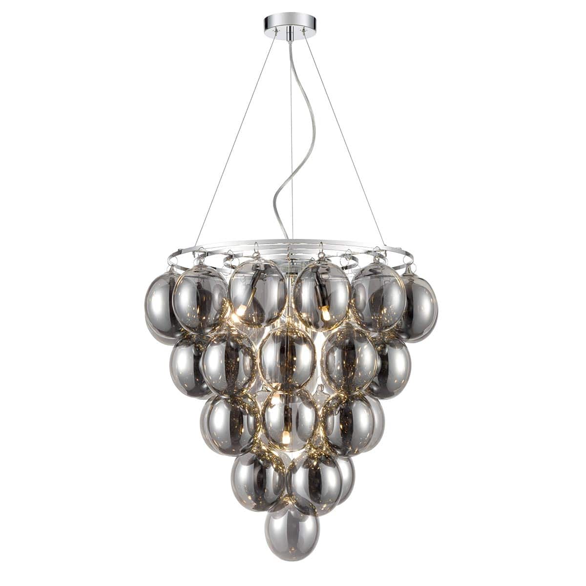 Modern Chrome 6 Light Pendant Chandelier Smoked Glass Oval Shades