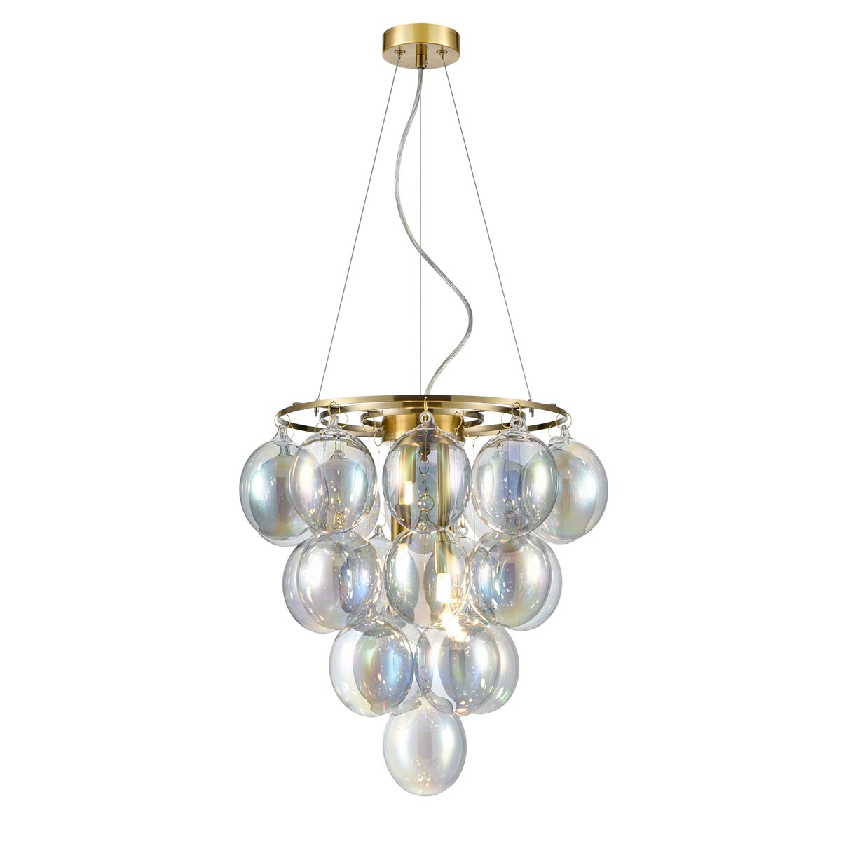 Modern Brushed Brass 4 Light Pendant Chandelier Oval Iridescent Glass