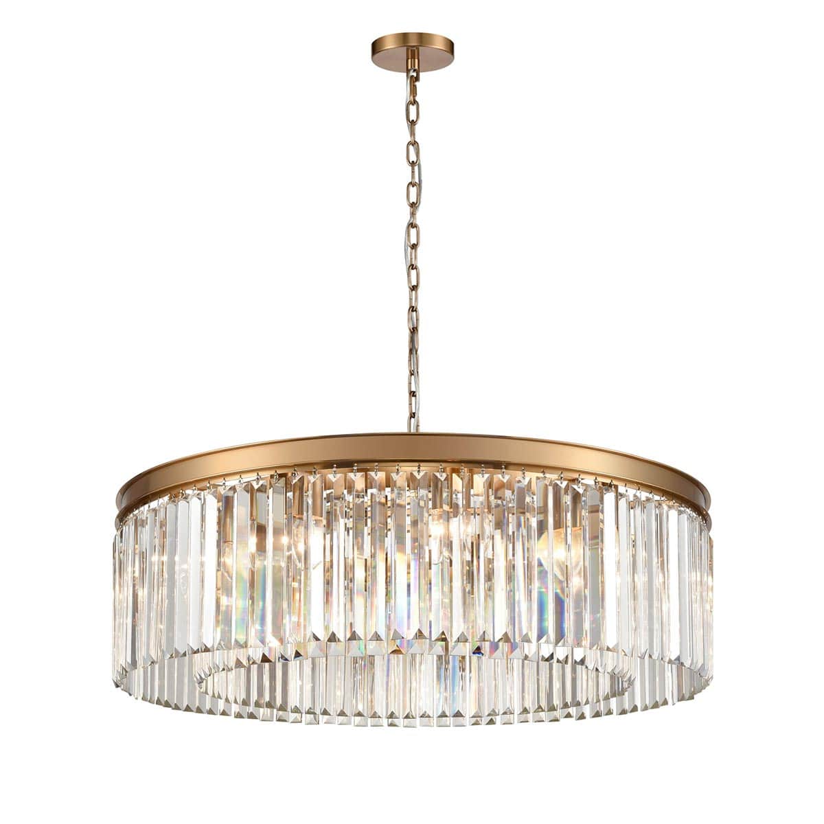 Classic Quality 10 Light Large Crystal Pendant Ceiling Light Satin Brass