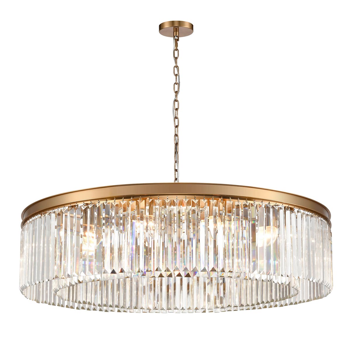 Classic Quality 12 Light Large Circular Crystal Chandelier Satin Brass