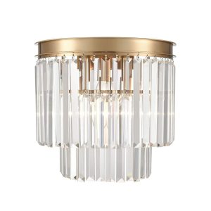 Classic quality half round 3 lamp crystal wall light in satin brass