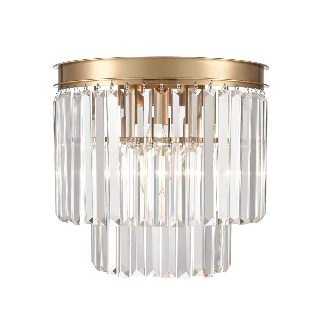 Classic Quality Half Round 3 Lamp Crystal Wall Light Satin Brass