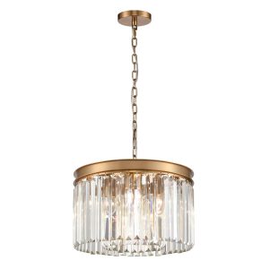 Classic quality 5 light small crystal pendant ceiling light in satin brass