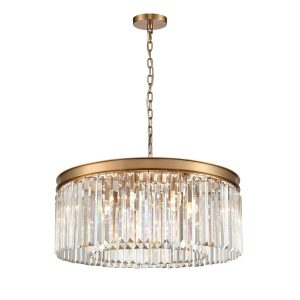 Classic quality 8 light medium crystal pendant ceiling light in satin brass