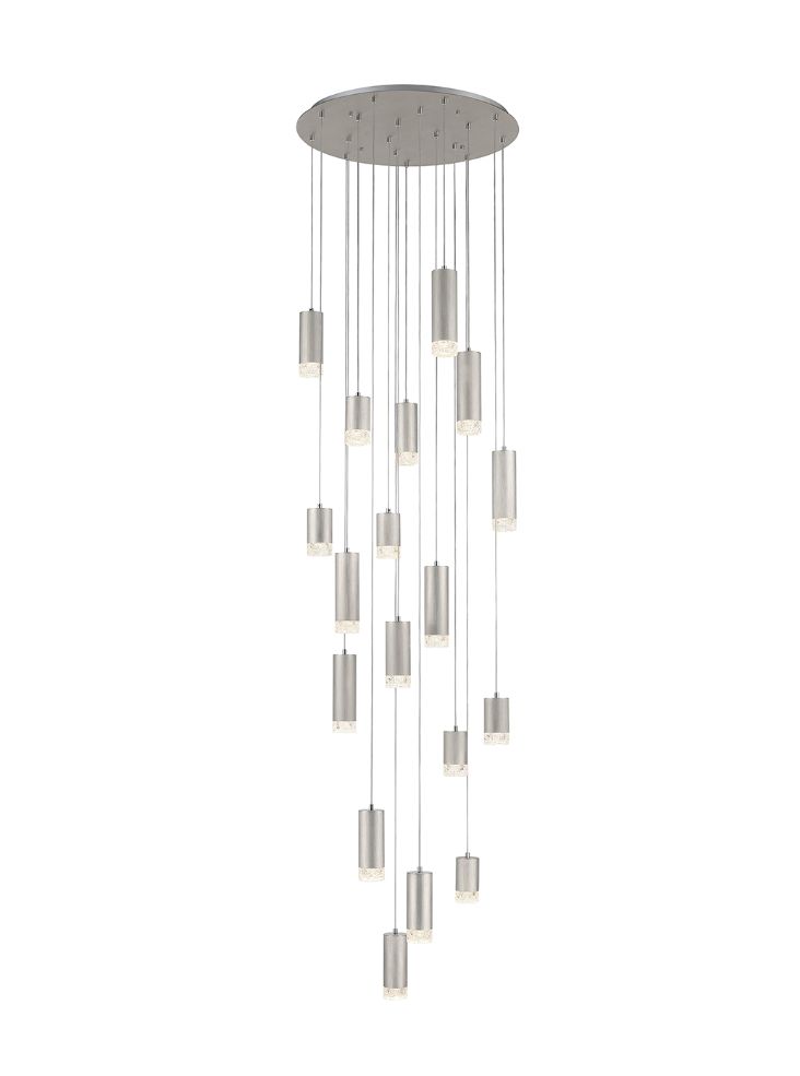 Contemporary 18 Light Large Multi Level Ceiling Pendant Satin Nickel