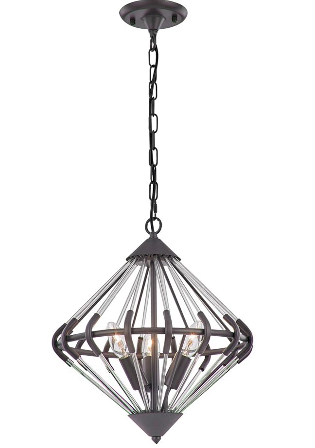 Modern Industrial Style 3 Light Ceiling Pendant Antique Glass Rods