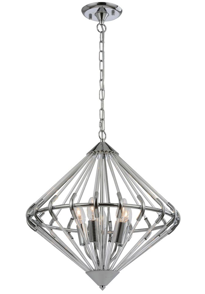 Modern Industrial Style 5 Light Ceiling Pendant Chrome Glass Rods