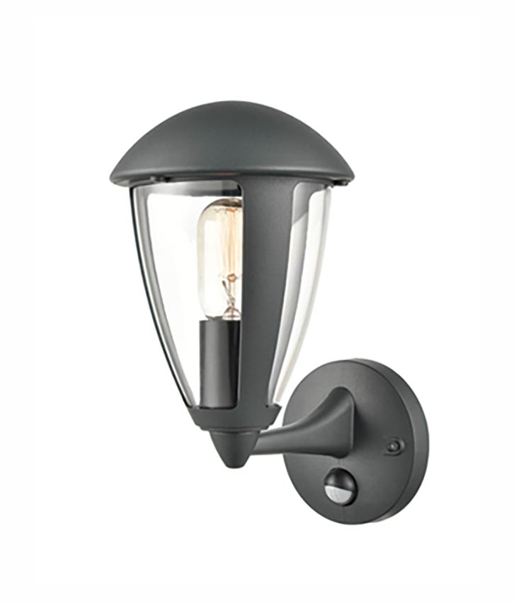 Modern 1 Light Exterior PIR Wall Lantern Charcoal Clear Shade IP54
