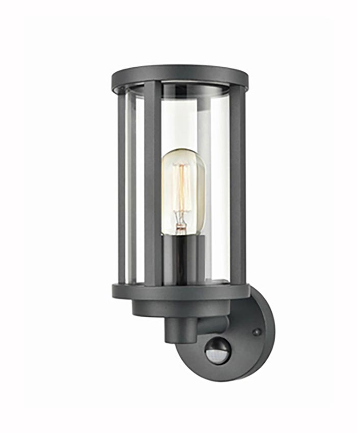 Modern 1 Light Outdoor Pir Wall Lantern Charcoal Clear Glass Ip54 - Best Outdoor Wall Lights With Pir