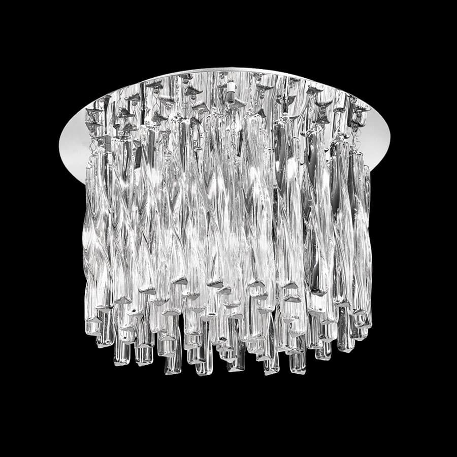 Contemporary 4 Lamp Flush Ceiling Light Chrome Twisted Glass Rods
