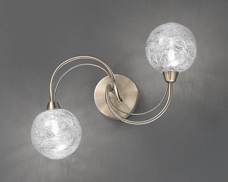 Contemporary 2 Light Twin Wall Light Bronze Spun Glass Globe Shades