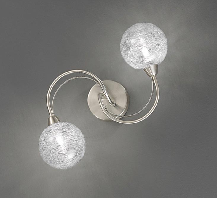 Contemporary Twin Wall Light Satin Nickel Spun Glass Globe Shades