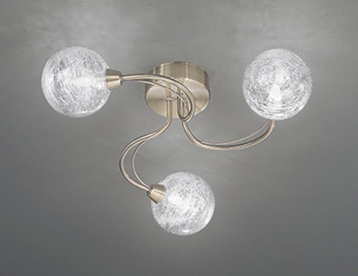 Contemporary 3 Arm Semi Flush Ceiling Light Bronze Spun Glass Globes