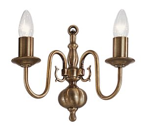 Franklite PE7932 Halle 2 arm twin wall light in bronzed solid brass