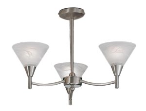 Franklite PE9833 Harmony 3 arm semi flush ceiling light in satin nickel finish with alabaster effect glass shades
