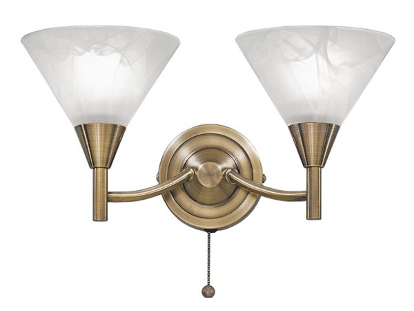 Franklite FL2251/2 Harmony 2 light twin switched wall light in bronze finish with alabaster effect glass shades