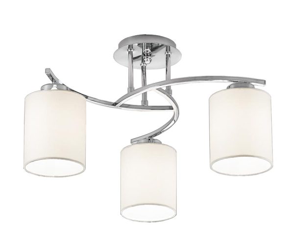 Franklite FL2080/3/1124 Hexx semi flush ceiling 3 light polished chrome cream shades