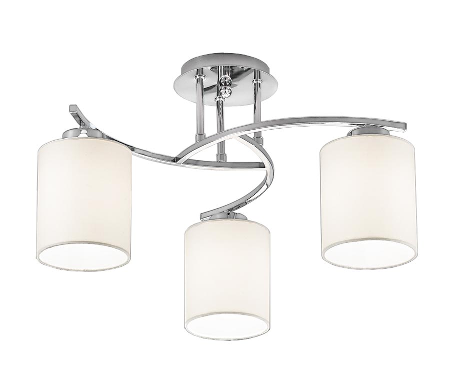 Modern Semi Flush Low Ceiling 3 Light Chrome Cream Cylinder Shades