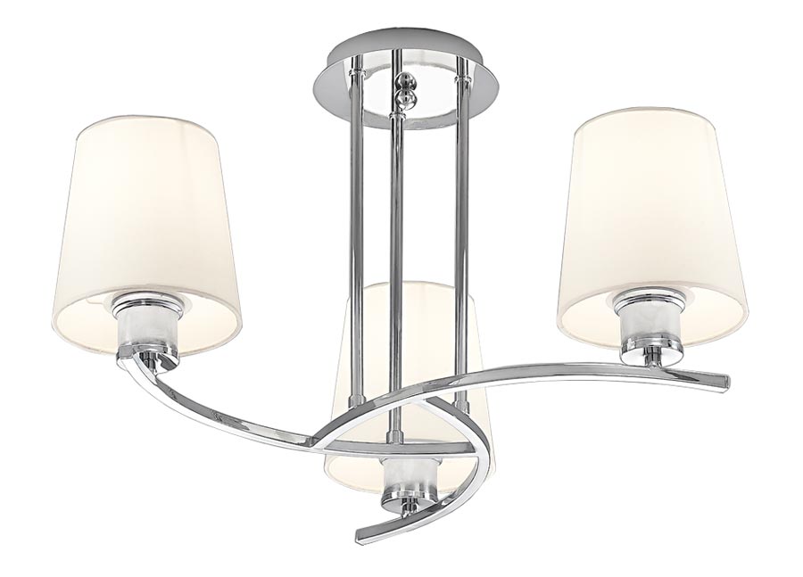 Modern Semi Flush Low Ceiling 3 Light Chrome Tapered Cream Shades