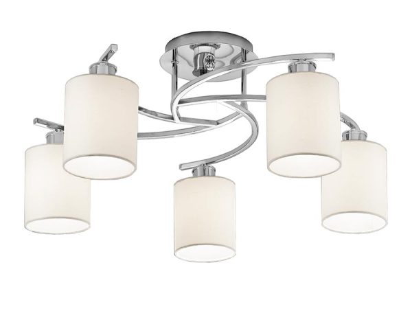 Franklite FL2080/5/1124 Hexx semi flush ceiling 5 light polished chrome cream shades