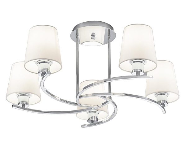 Franklite FL2082/5/1123 Hexx semi flush ceiling 5 light polished chrome tapered cream shades