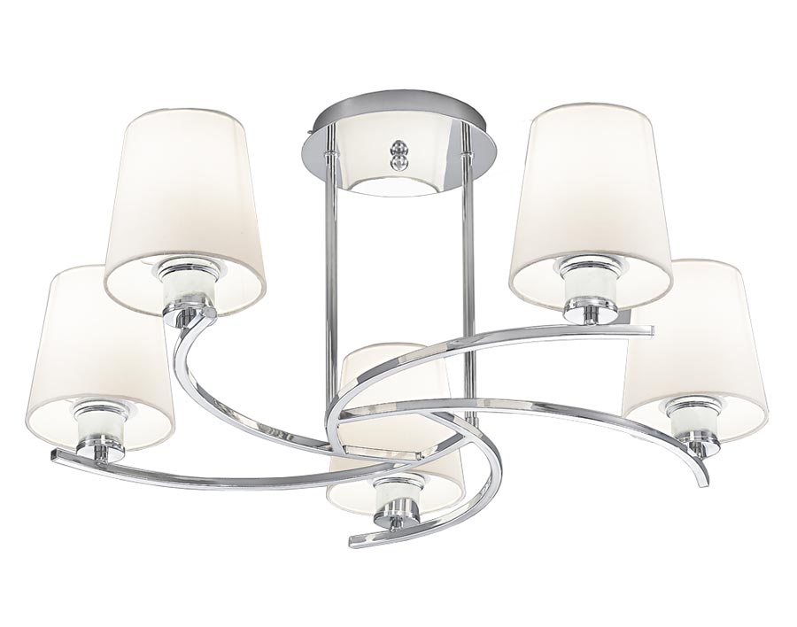 Modern Semi Flush Low Ceiling 5 Light Chrome Tapered Cream Shades