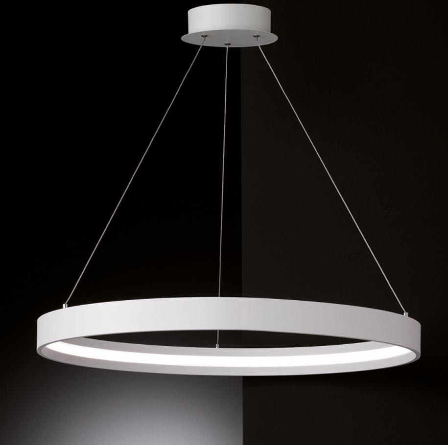 Contemporary 42w Warm White LED Large Circular Ceiling Pendant Ivory