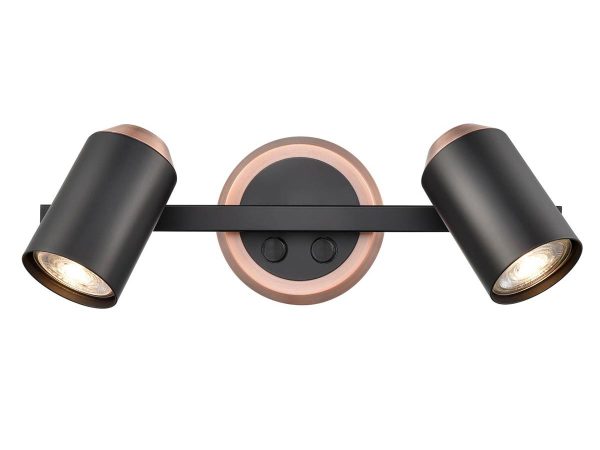 Retro style switched twin wall spot light in matt black and copper