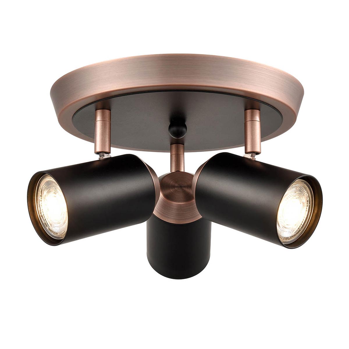 Retro Style Round 3 Lamp Ceiling Spot Light Plate Matt Black & Copper