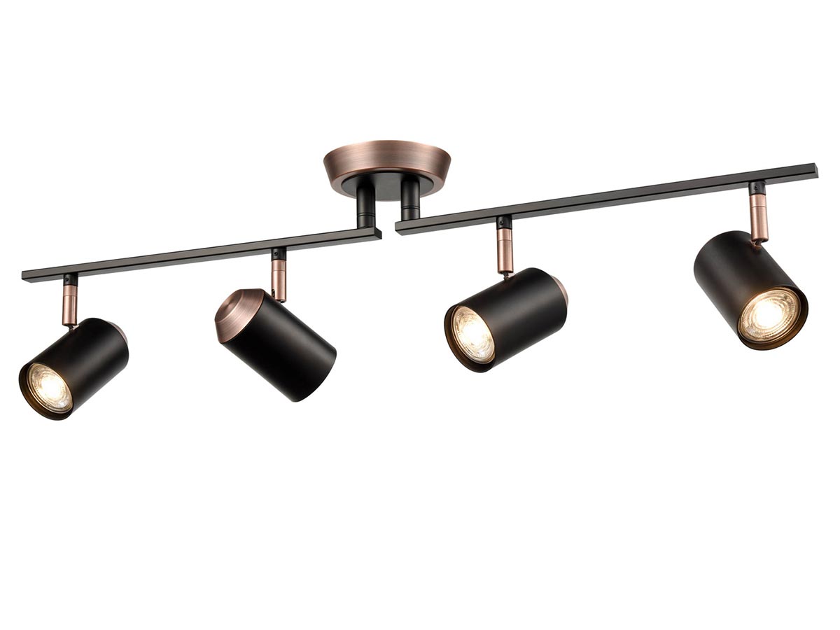 Retro Style 4 Lamp Ceiling Spot Light Split Bar Matt Black & Copper