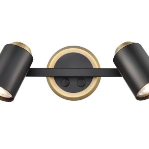 Retro style switched twin wall spot light in matt black and brass