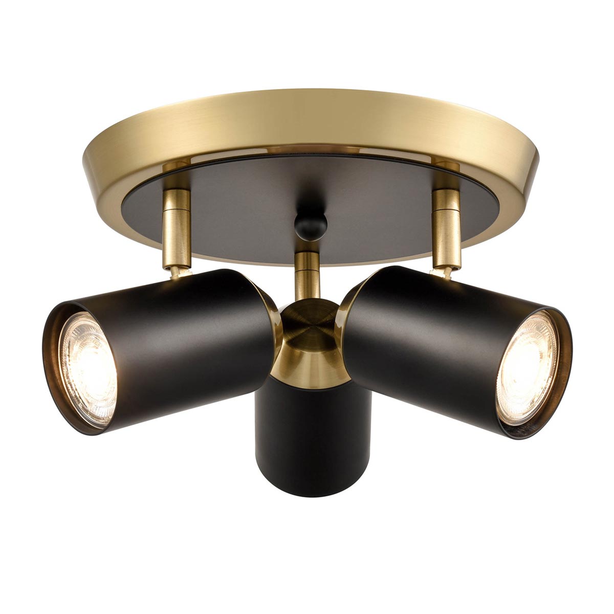 Retro Style Round 3 Lamp Ceiling Spot Light Plate Matt Black & Brass