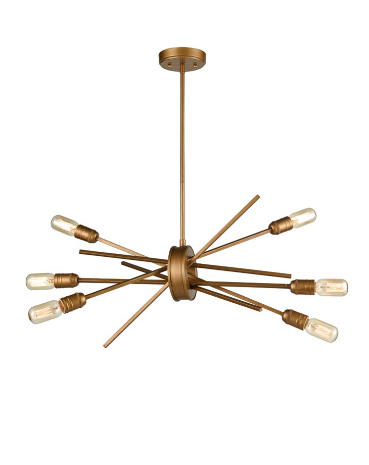 Modern Industrial Style 6 Lamp Pendant Ceiling Light Antique Gold