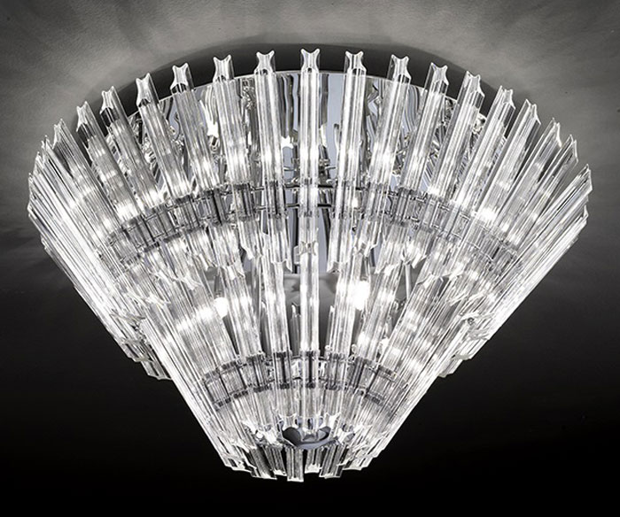 Large Stunning 12 Lamp Crystal Flush Mount Low Ceiling Light Chrome