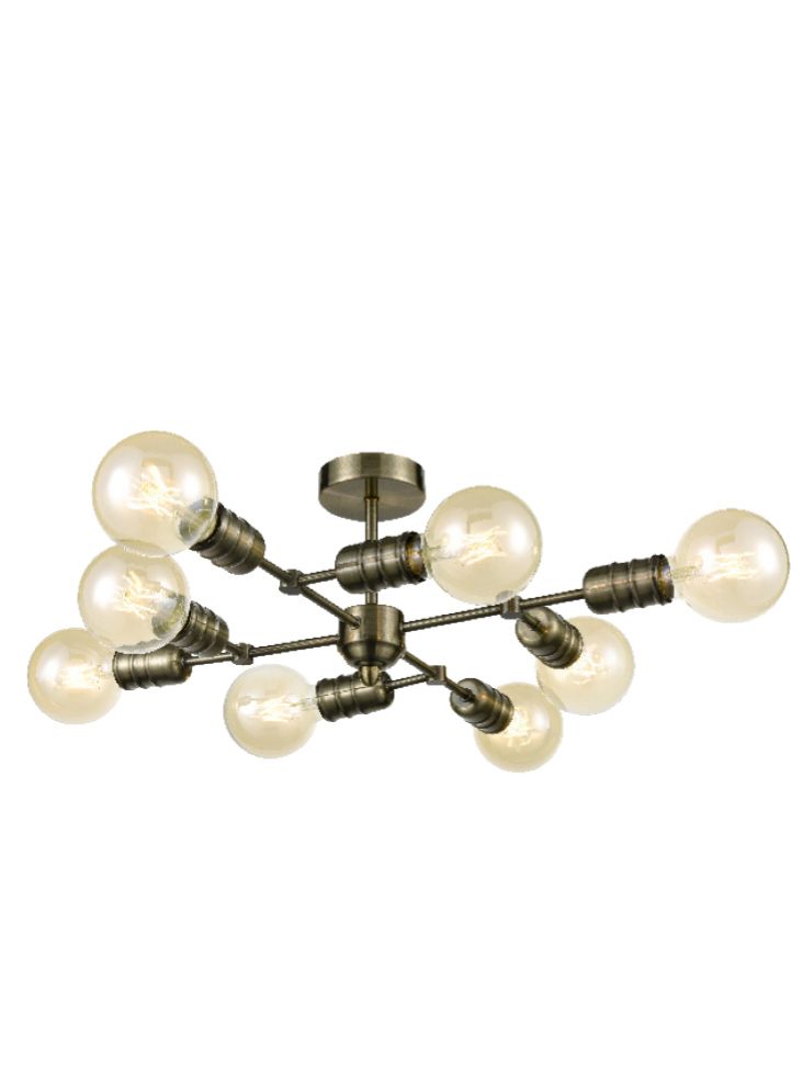 Modern Industrial Style 8 Lamp Semi Flush Ceiling Light Antique Brass