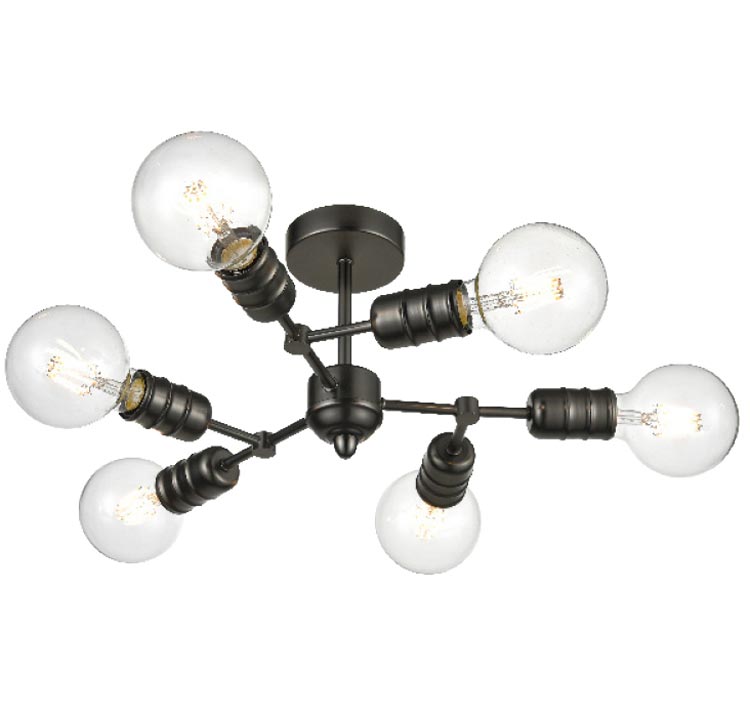 Modern Industrial Style 6 Lamp Semi Flush Ceiling Light Gunmetal