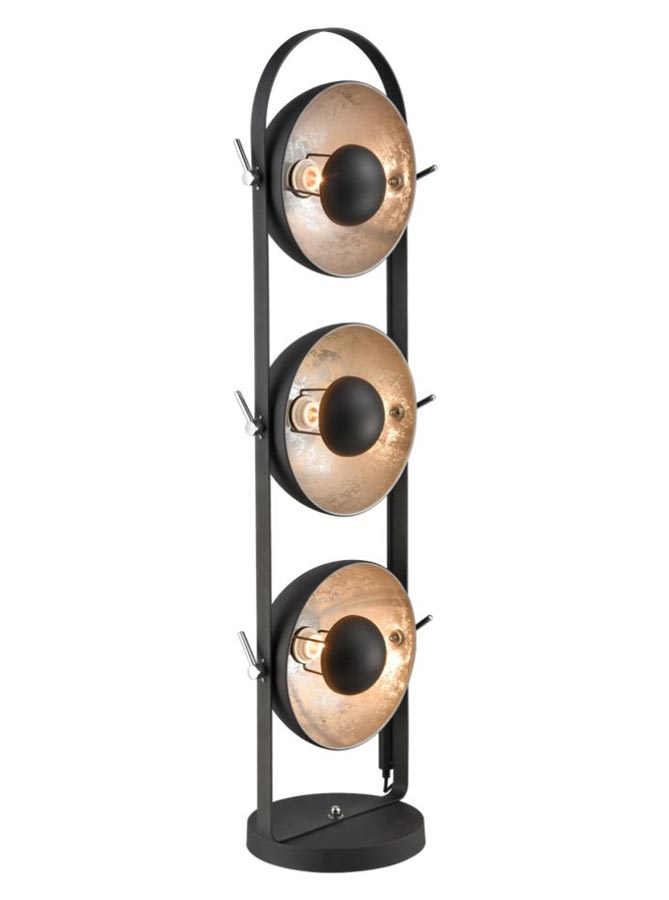 Industrial Style Adjustable 3 Light Floor Lamp Matt Black & Silver