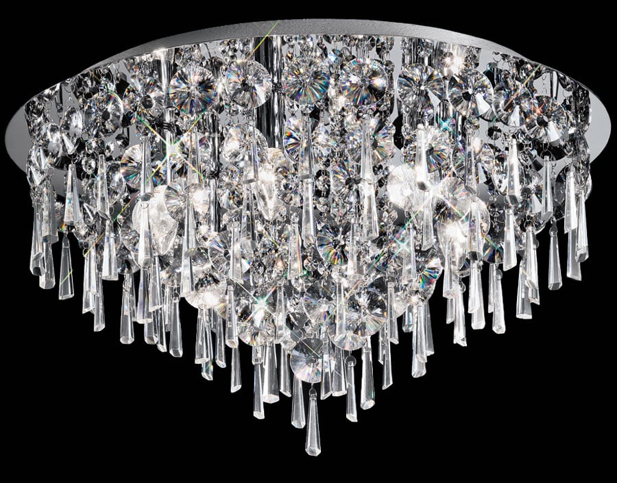 Large Contemporary 6 Lamp Flush Crystal Ceiling Light Polished Chrome - Large Crystal Flush Ceiling Lights