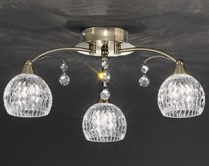 Franklite FL2296/3 Jura 3 light semi flush ceiling light in bronze with cut glass shades and crystal