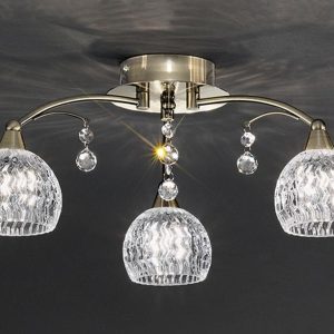 Franklite FL2296/3 Jura 3 light semi flush ceiling light in bronze with cut glass shades and crystal