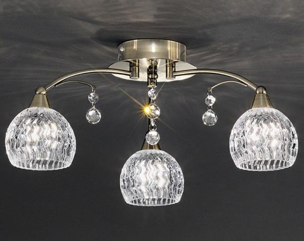 Franklite FL2296/3 Jura 3 light semi flush ceiling light in bronze with cut glass shades and crystal