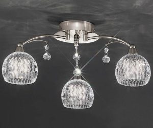 Franklite FL2295/3 Jura 3 light semi flush ceiling light in satin nickel with cut glass shades and crystal