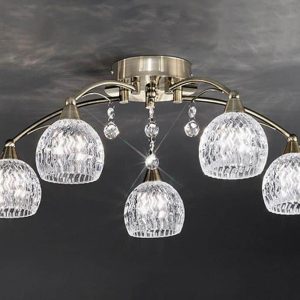Franklite FL2296/5 Jura 5 light semi flush ceiling light in bronze with cut glass shades and crystal
