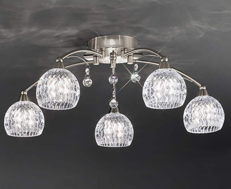 Franklite Jura 5 Light Semi Flush Ceiling Light Satin Nickel Cut Glass