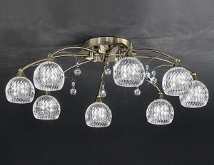 Franklite FL2296/8 Jura 8 light semi flush ceiling light in bronze with cut glass shades and crystal
