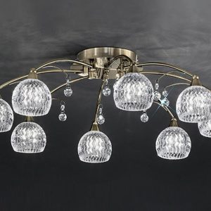 Franklite FL2296/8 Jura 8 light semi flush ceiling light in bronze with cut glass shades and crystal