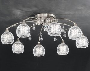 Franklite FL2295/8 Jura 8 light semi flush ceiling light in satin nickel with cut glass shades and crystal