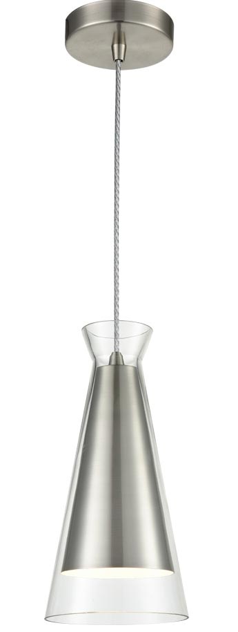 Classic 1 Light Ceiling Pendant Satin Nickel Conical Clear Glass Shade