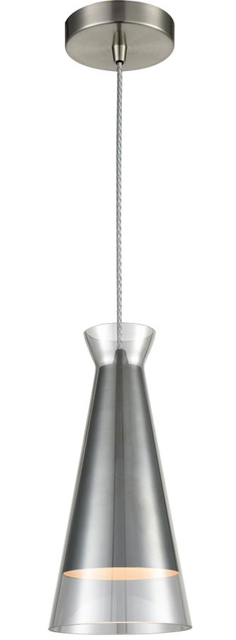 Classic 1 Light Ceiling Pendant Satin Nickel Conical Smoked Glass Shade
